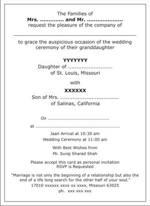 Sample of wedding invitation in india