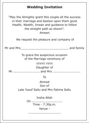 Wedding invitation letter muslim