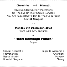 Sample of wedding invitation in india