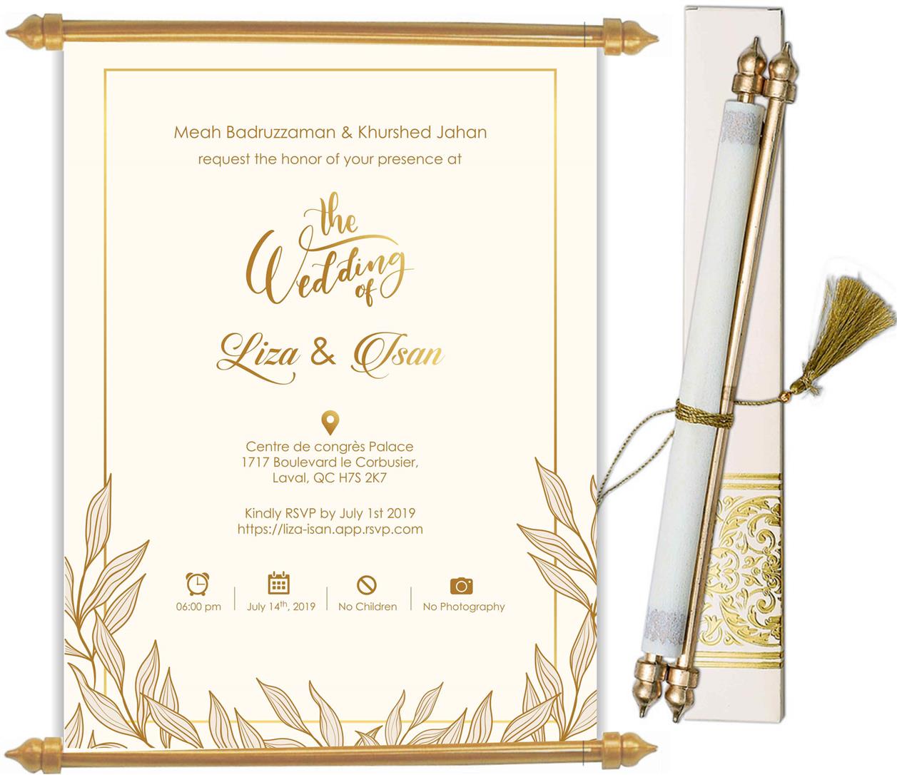 scroll invitations for Marriage, scroll invitations for Wedding